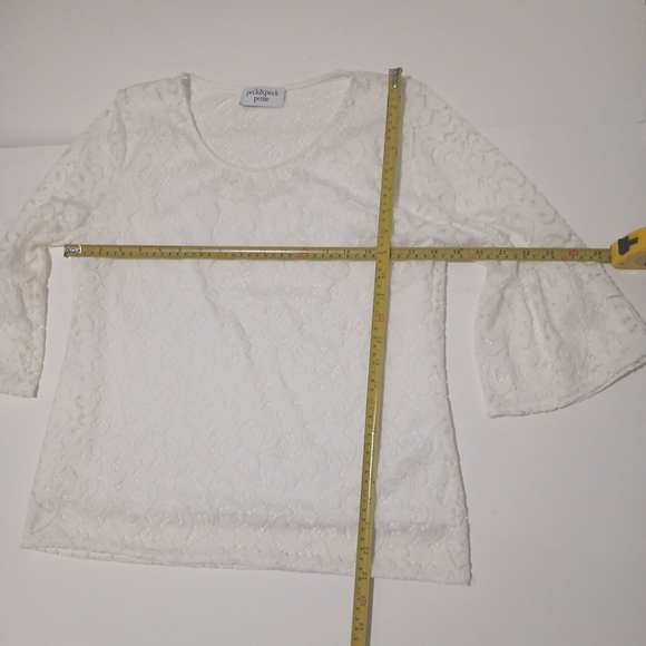 Peck & Peck Lace Top Blouse Womens Petite L White Lined 3/4 Sleeve Scoop Neck - Picture 7 of 11